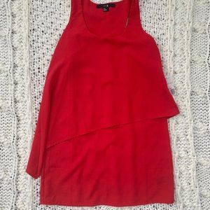 Red Dress w Asymmetrical Overlay Design